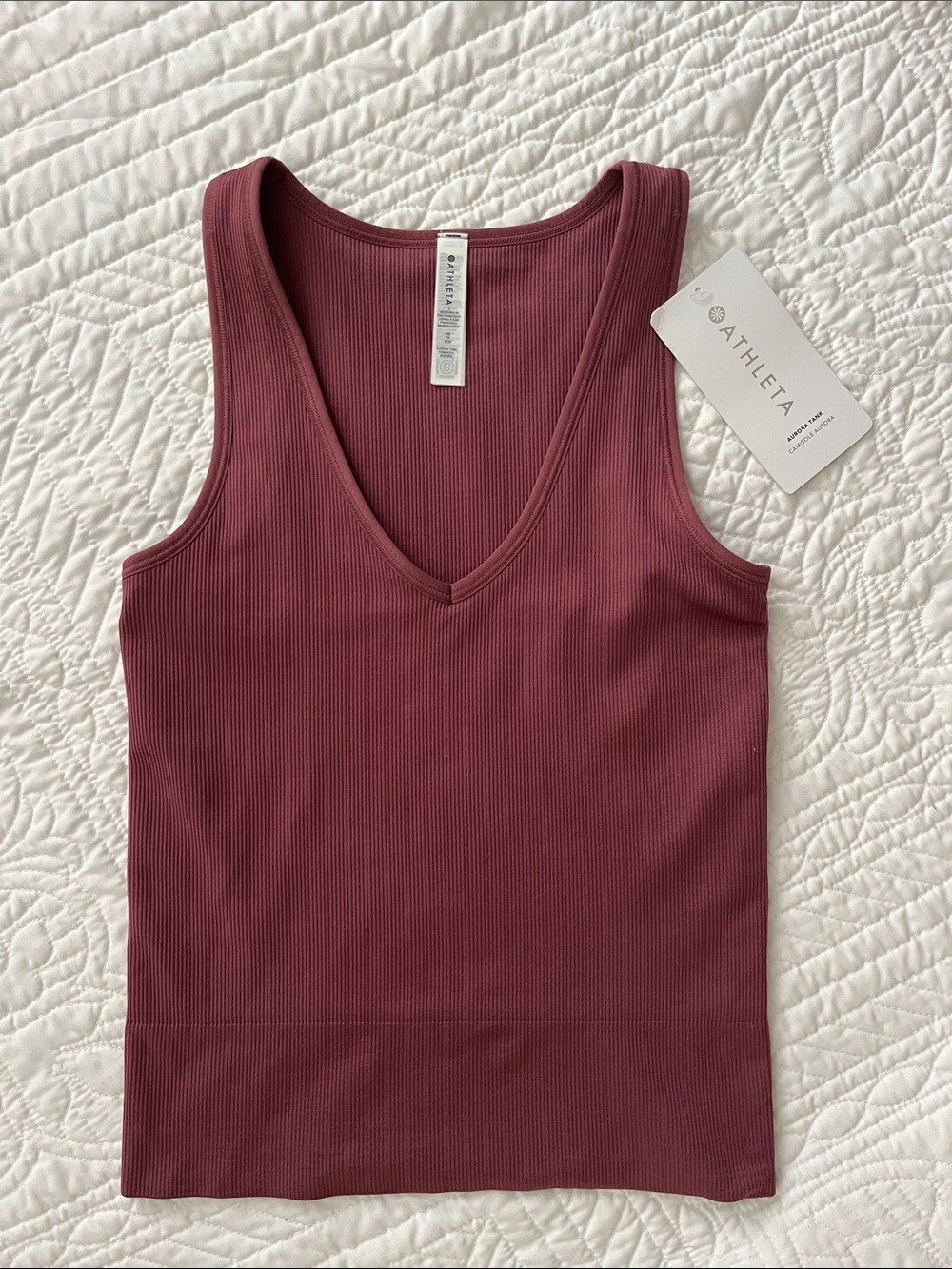 Athleta Ribbed V-Neck Tank — Dusty Rose